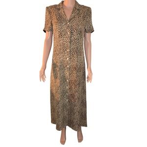 Spenser‎ Jeremy 100% Silk Leopard Print Maxi Dress Career Casual Size 10 Vintage